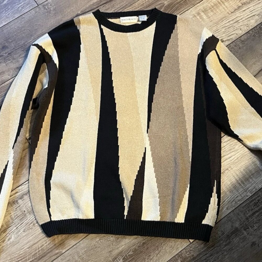 Share MEN'S PULL OVER SWEATER BY BARCHRACH SIZE L BLACK BROWN TAN